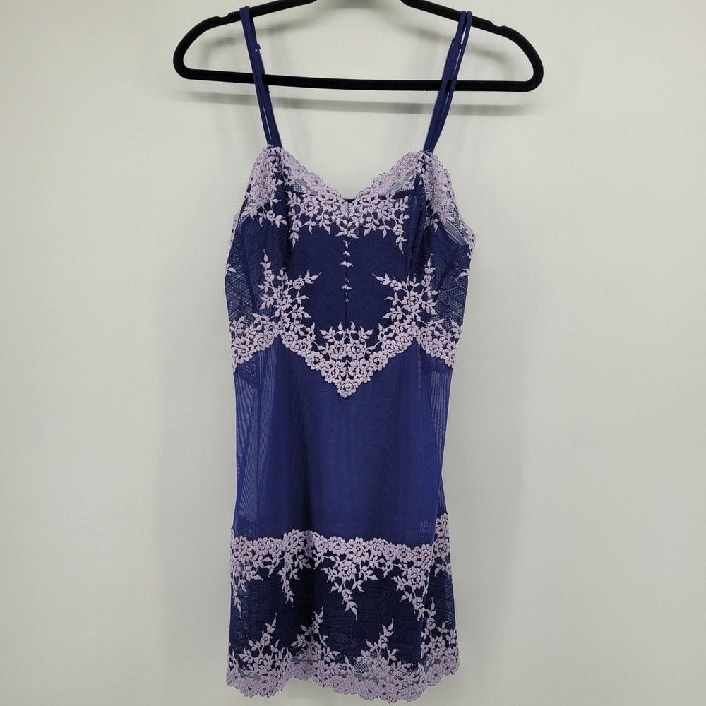 Wacoal Coquette Fairycore Blue Mesh Lilac Floral Lace Chemise Gown Womens M